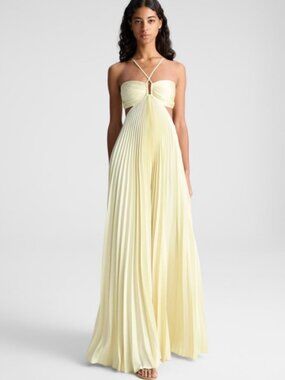 A.L.C. Moira Satin Pleated Maxi Dress
